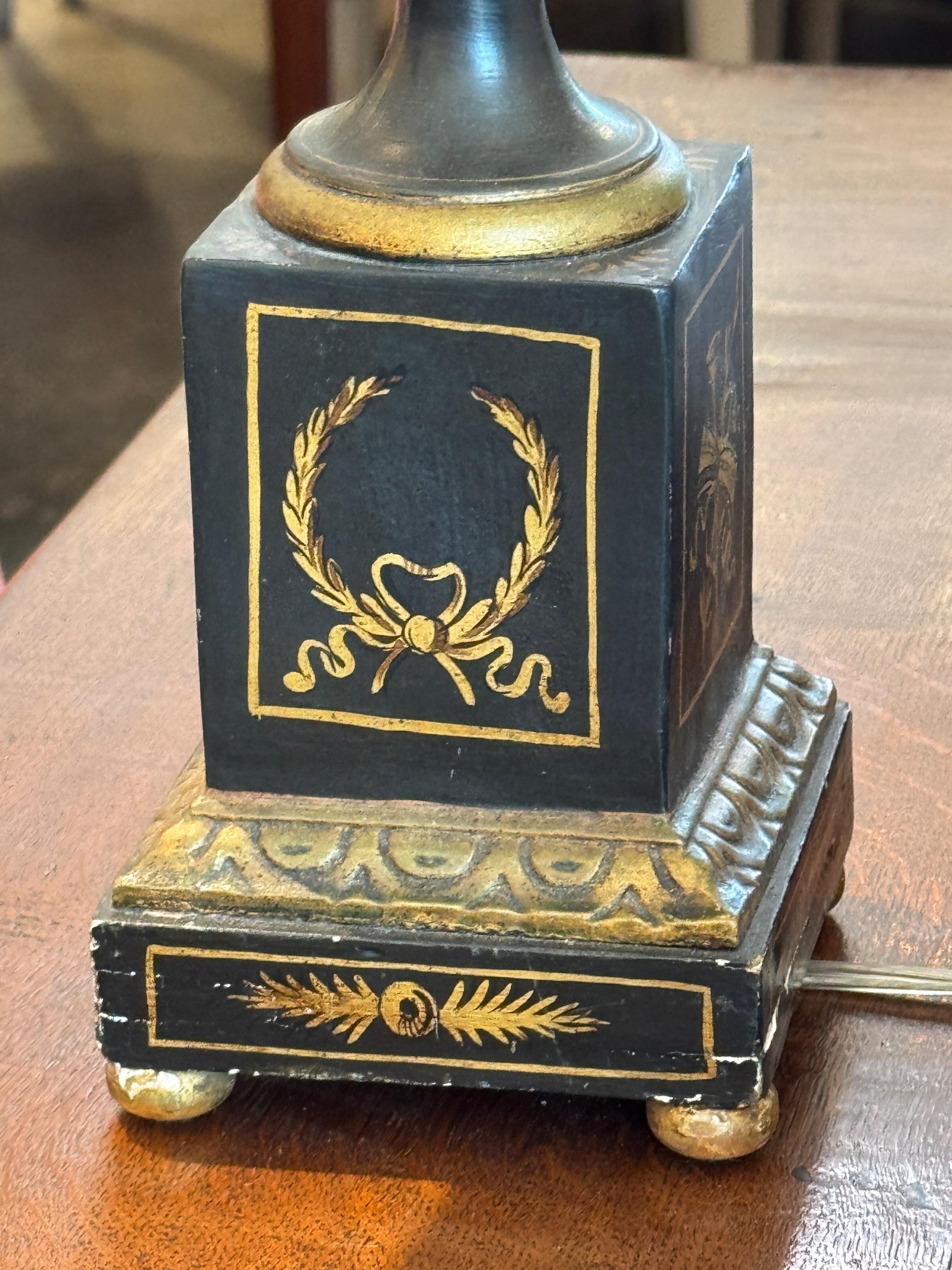 Vintage Empire-Style Swan Handle Lamp in Black and Gold For Sale 3