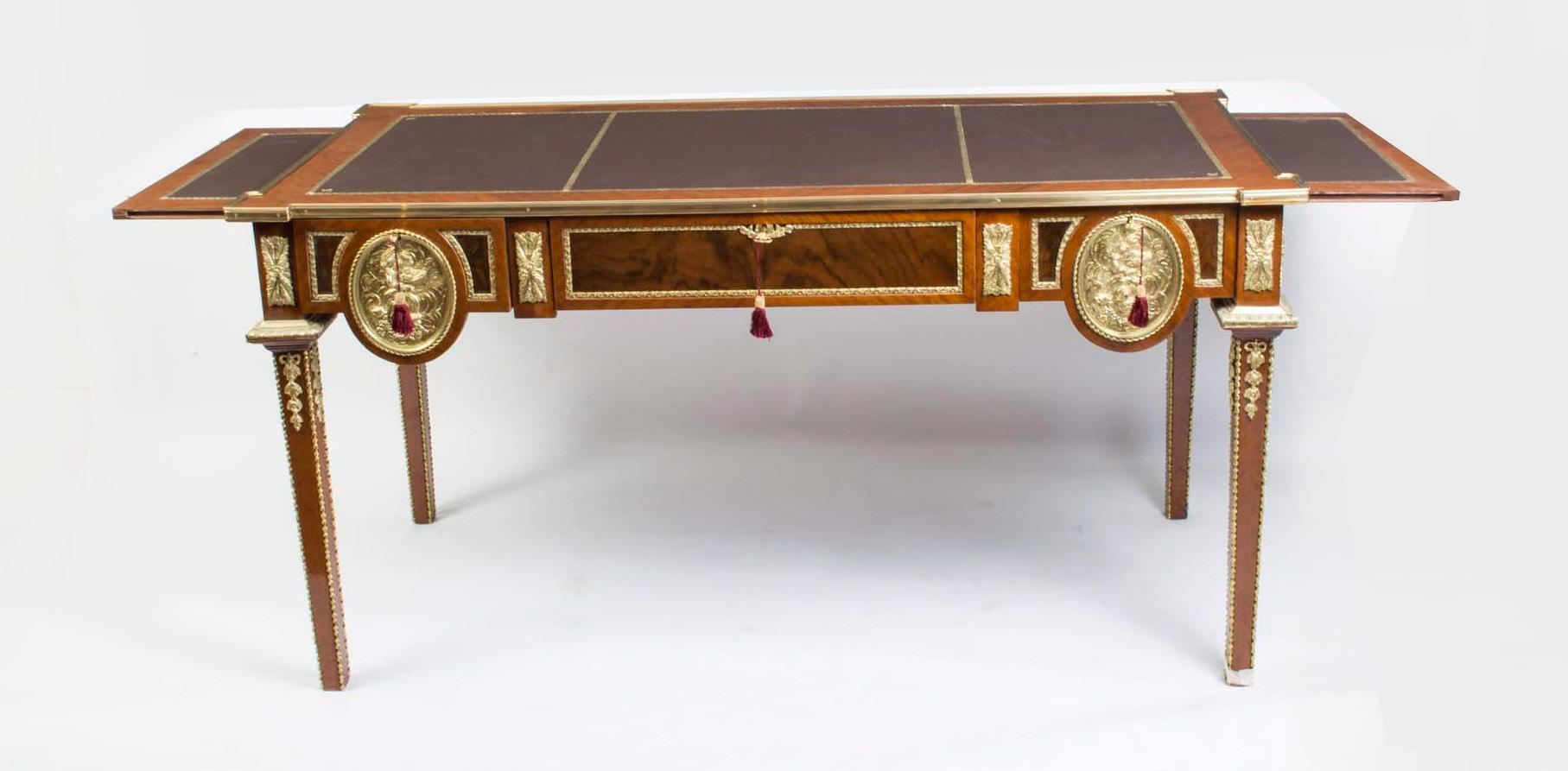 Late 20th Century Vintage Empire Style Walnut Ormolu Mounted Writing Table 20th C