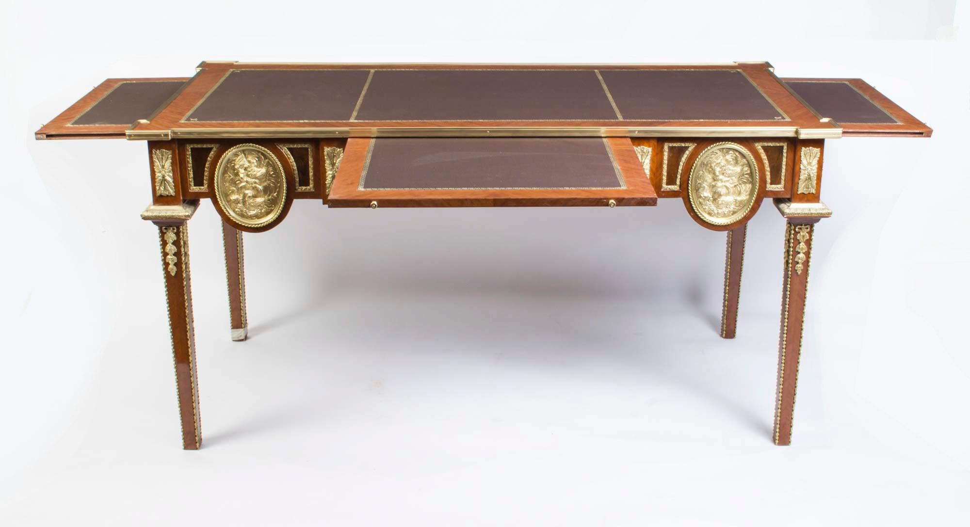 Leather Vintage Empire Style Walnut Ormolu Mounted Writing Table 20th C