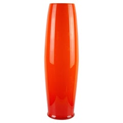 Vase à fleurs vintage en verre d'art italien Empoli orange vif pour porte-parapluies