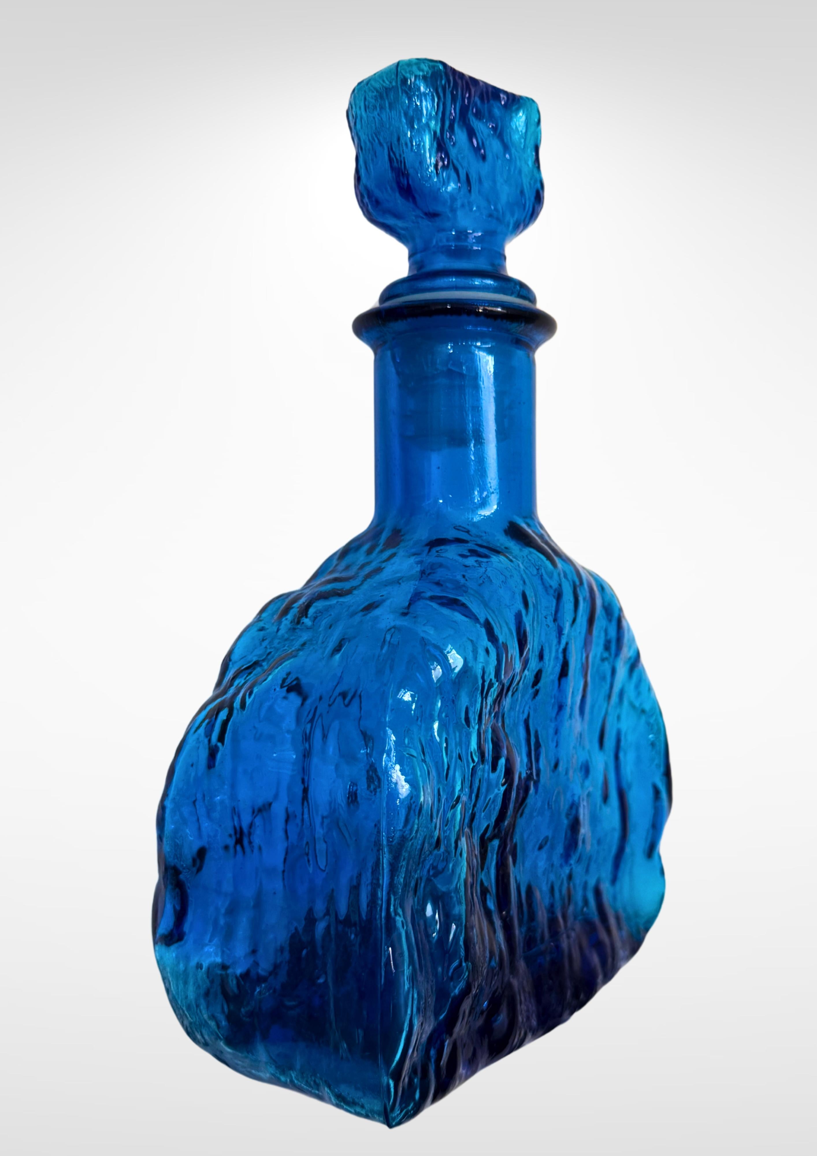 Vintage Empoli Cadmium Blue Glass Bottle & Stopper For Sale 3