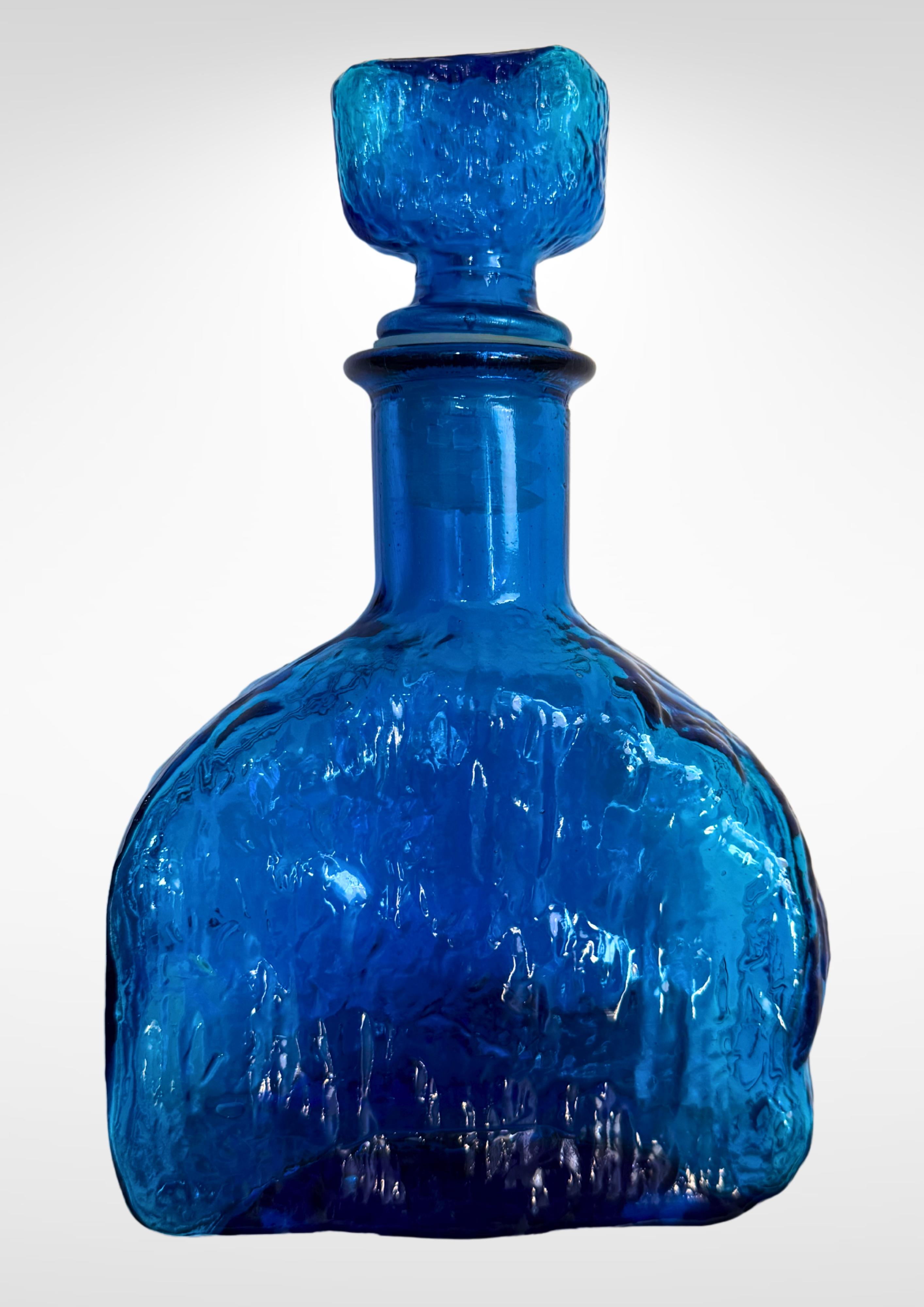 Vintage Empoli Cadmium Blue Glass Bottle & Stopper For Sale 4