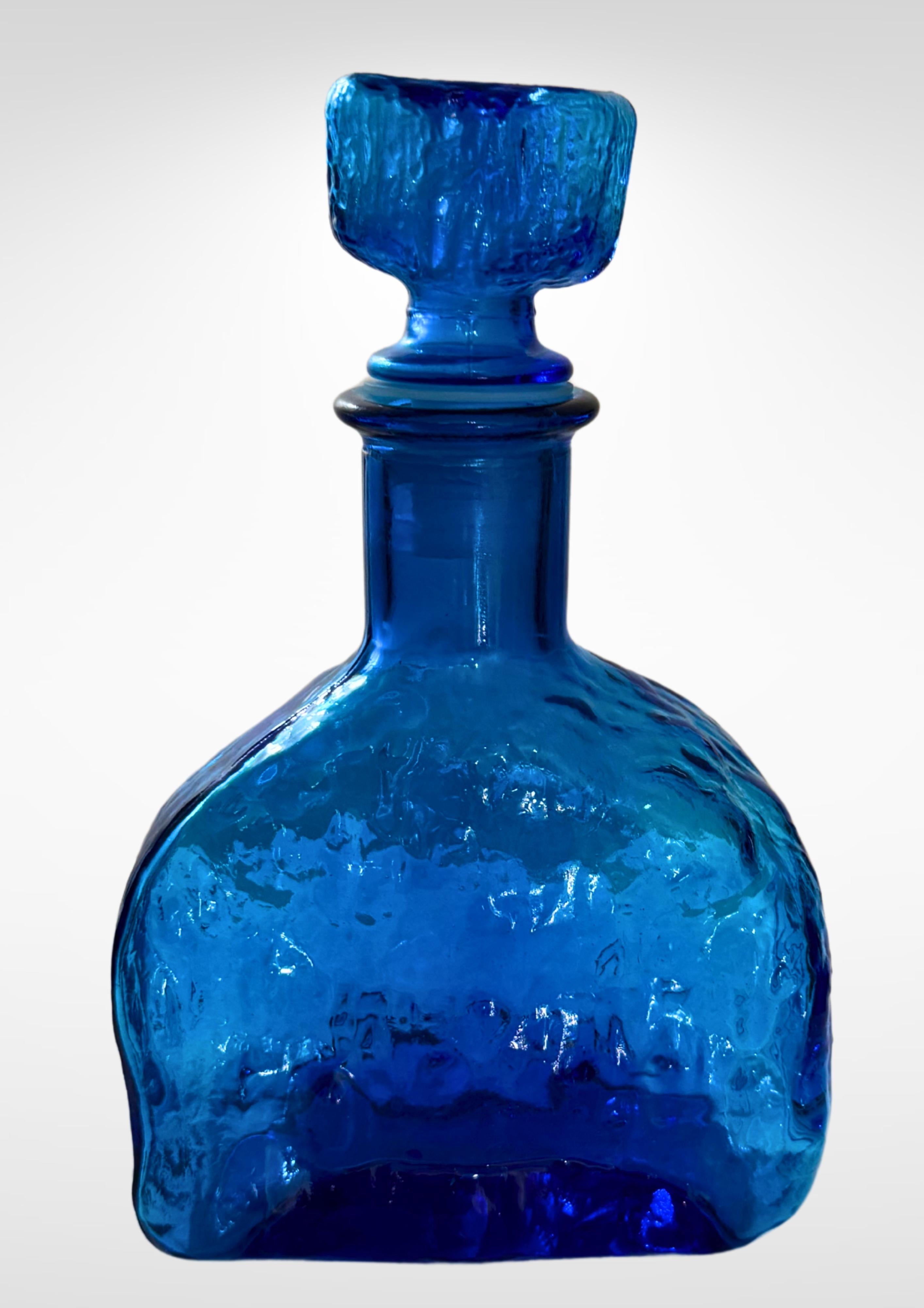 Italian Vintage Empoli Cadmium Blue Glass Bottle & Stopper For Sale