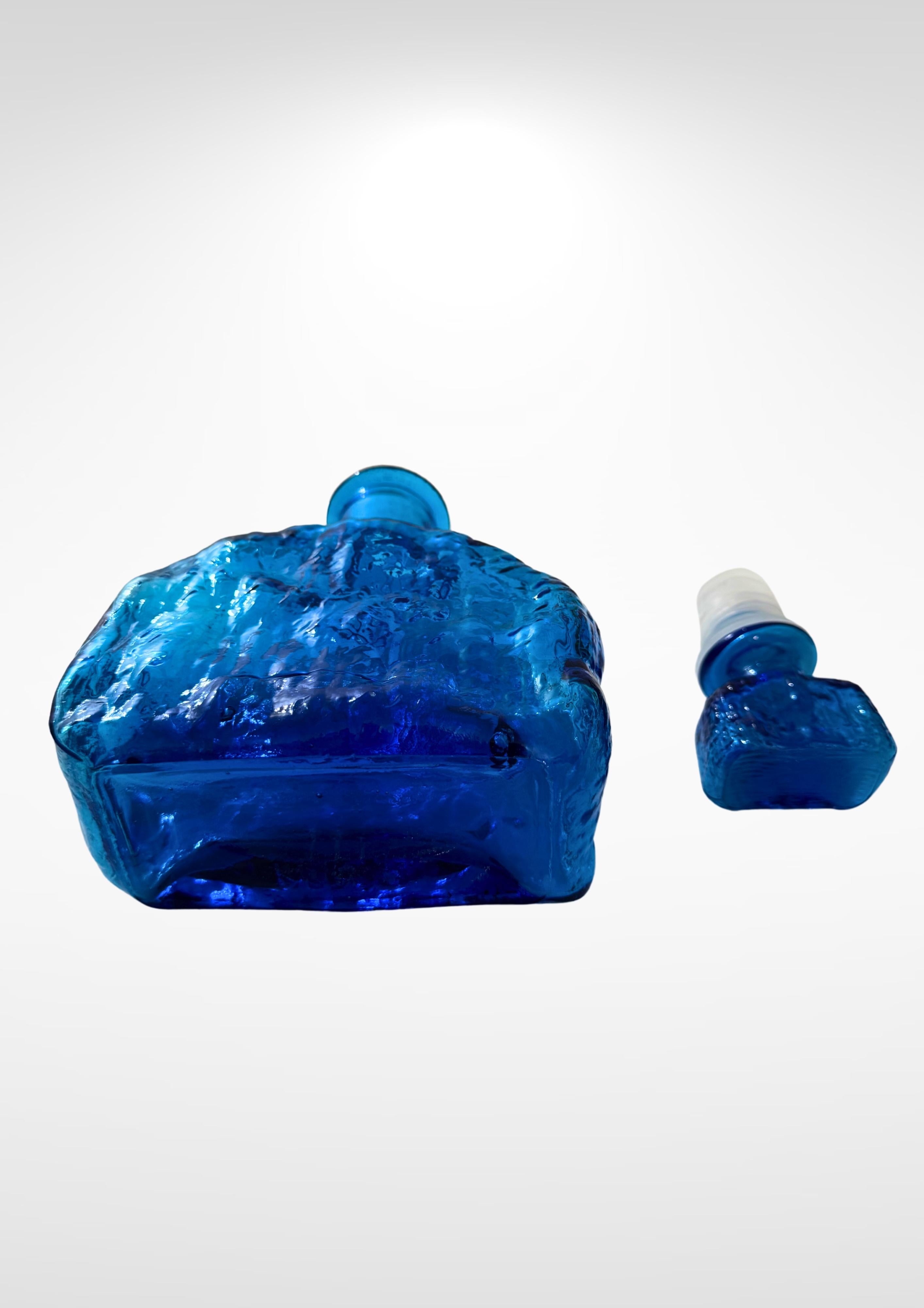 20th Century Vintage Empoli Cadmium Blue Glass Bottle & Stopper For Sale