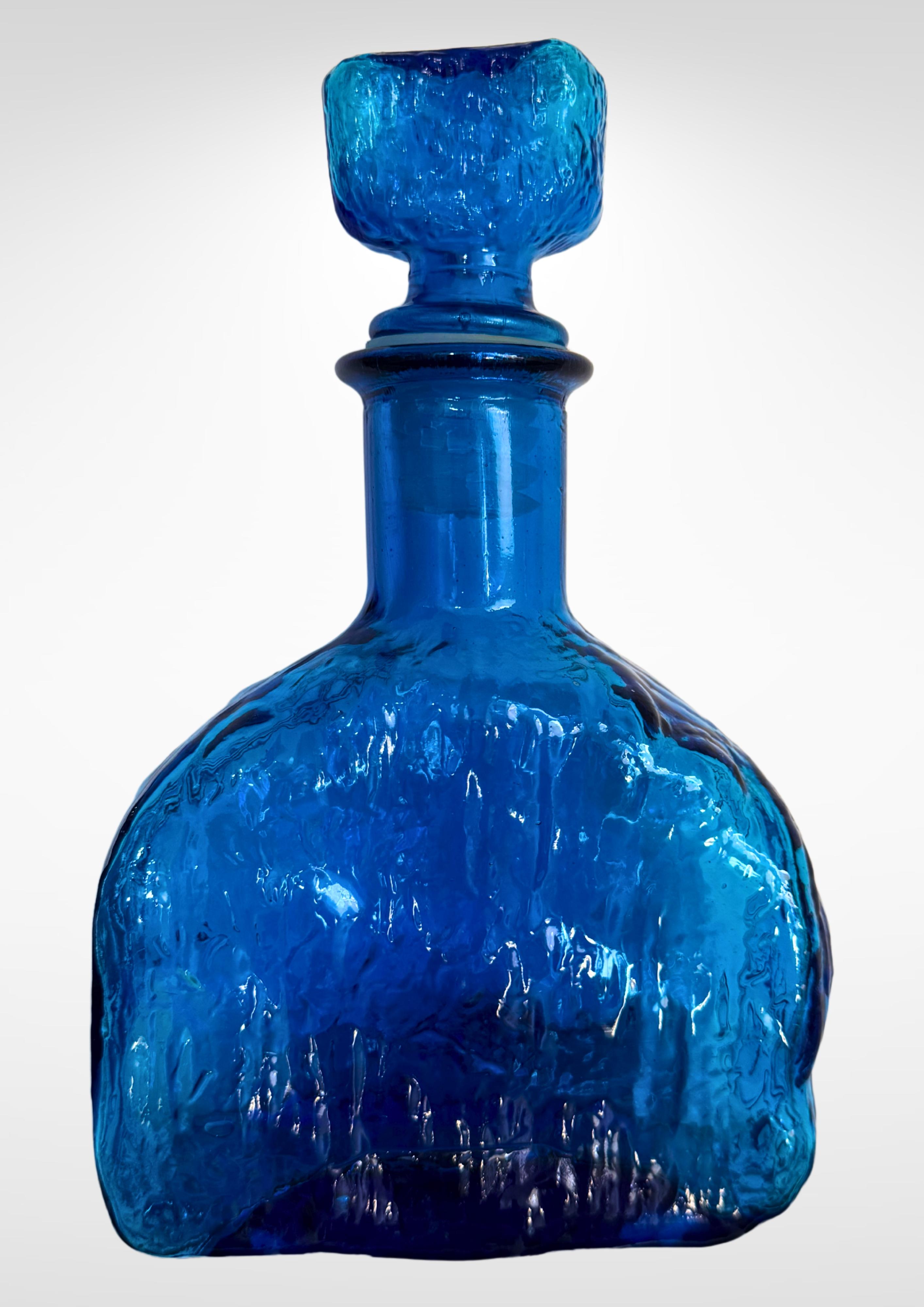 Vintage Empoli Cadmium Blue Glass Bottle & Stopper For Sale 2