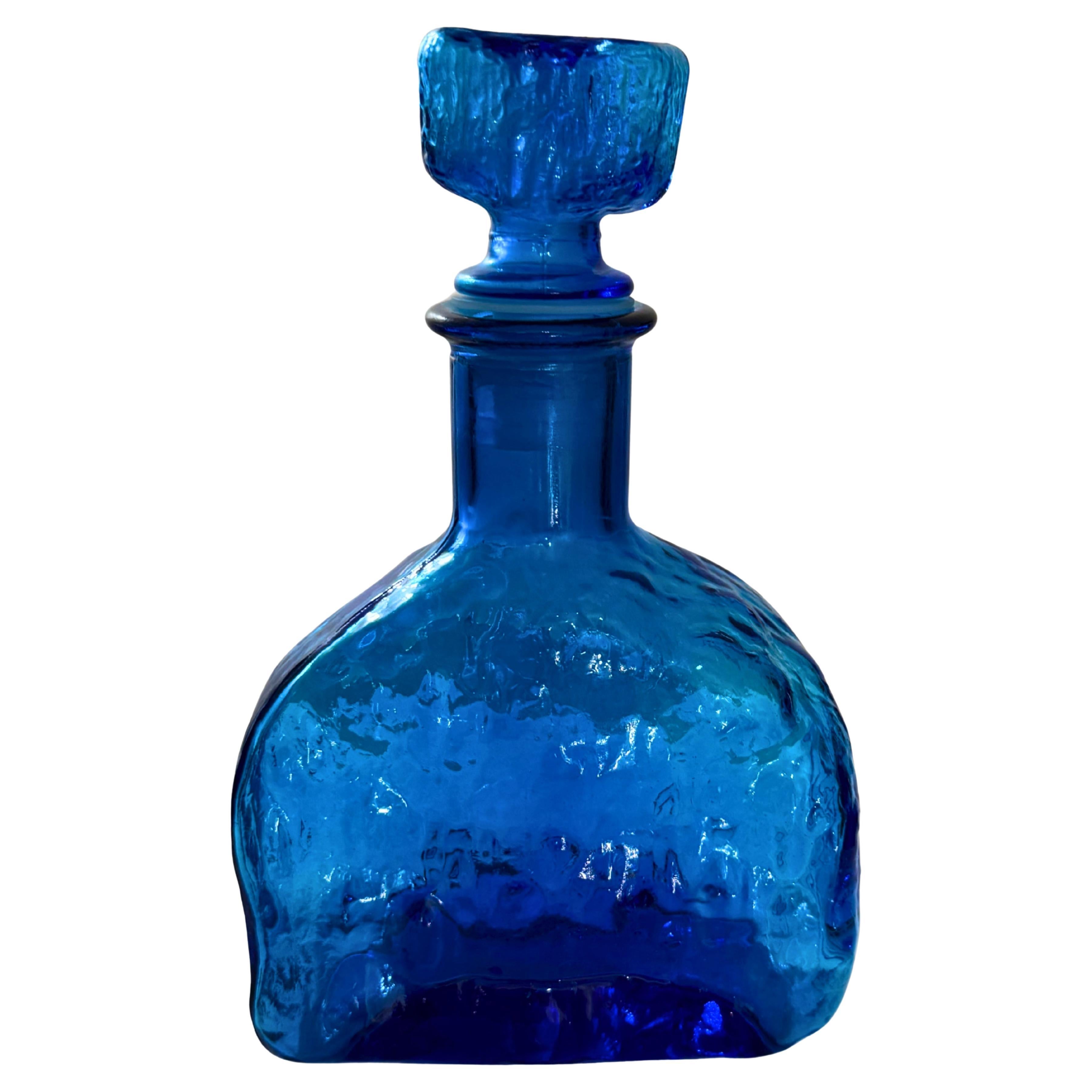 Bottiglia e tappo in vetro blu cadmio vintage di Empoli