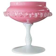 Vintage Empoli Glass Bowl Pink and White Opal Glass Mid Century Design, 1960s (bol en verre rose et blanc opale)