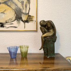 Vintage Empoli Glass Vases Cartoccio a Bollicine, Set of Two, Italy 1950s