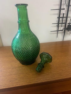 Vintage Empoli Green Glass Decanter With Stopper Made In Italy