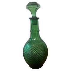 Vintage Empoli Green Glass Decanter With Stopper Made In Italy