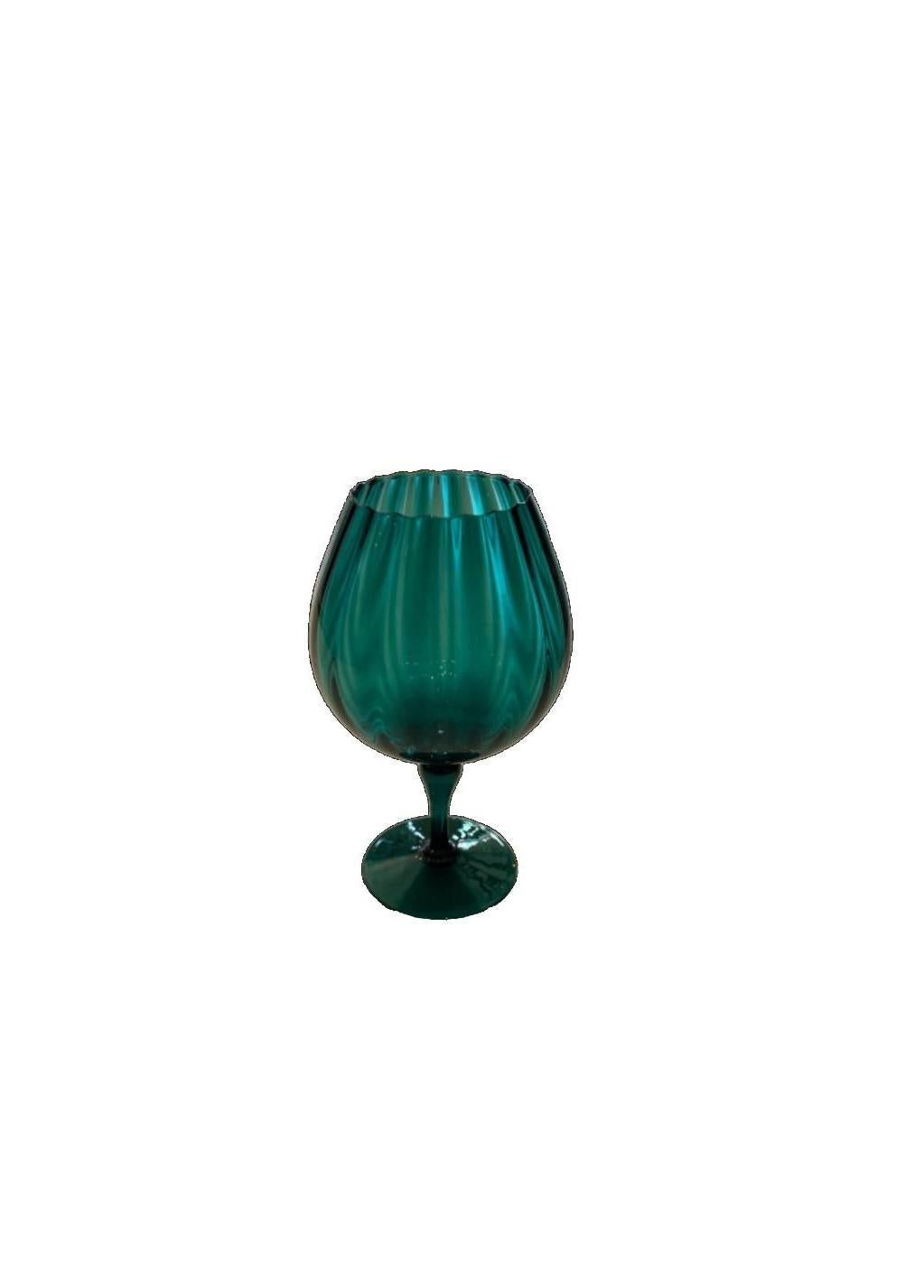 Mid-Century Modern Vintage Empoli Italy Large Teal  Glass on Foot For Sale