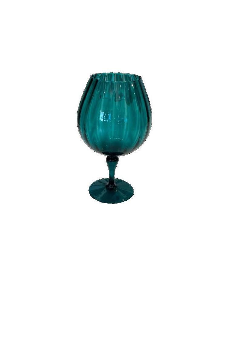 Italian Vintage Empoli Italy Large Teal  Glass on Foot For Sale