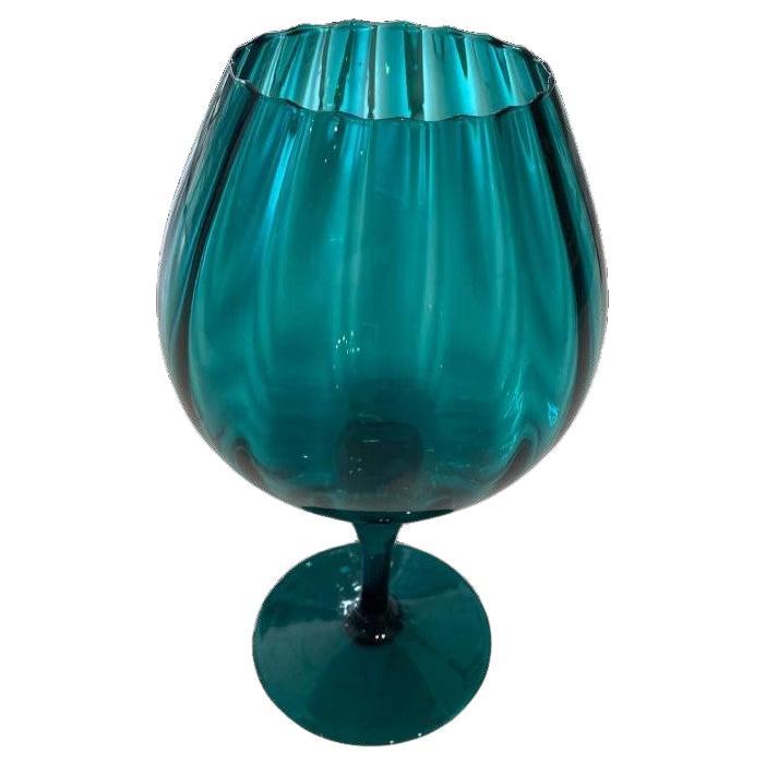 Vintage Empoli Italy Large Teal  Glass on Foot For Sale