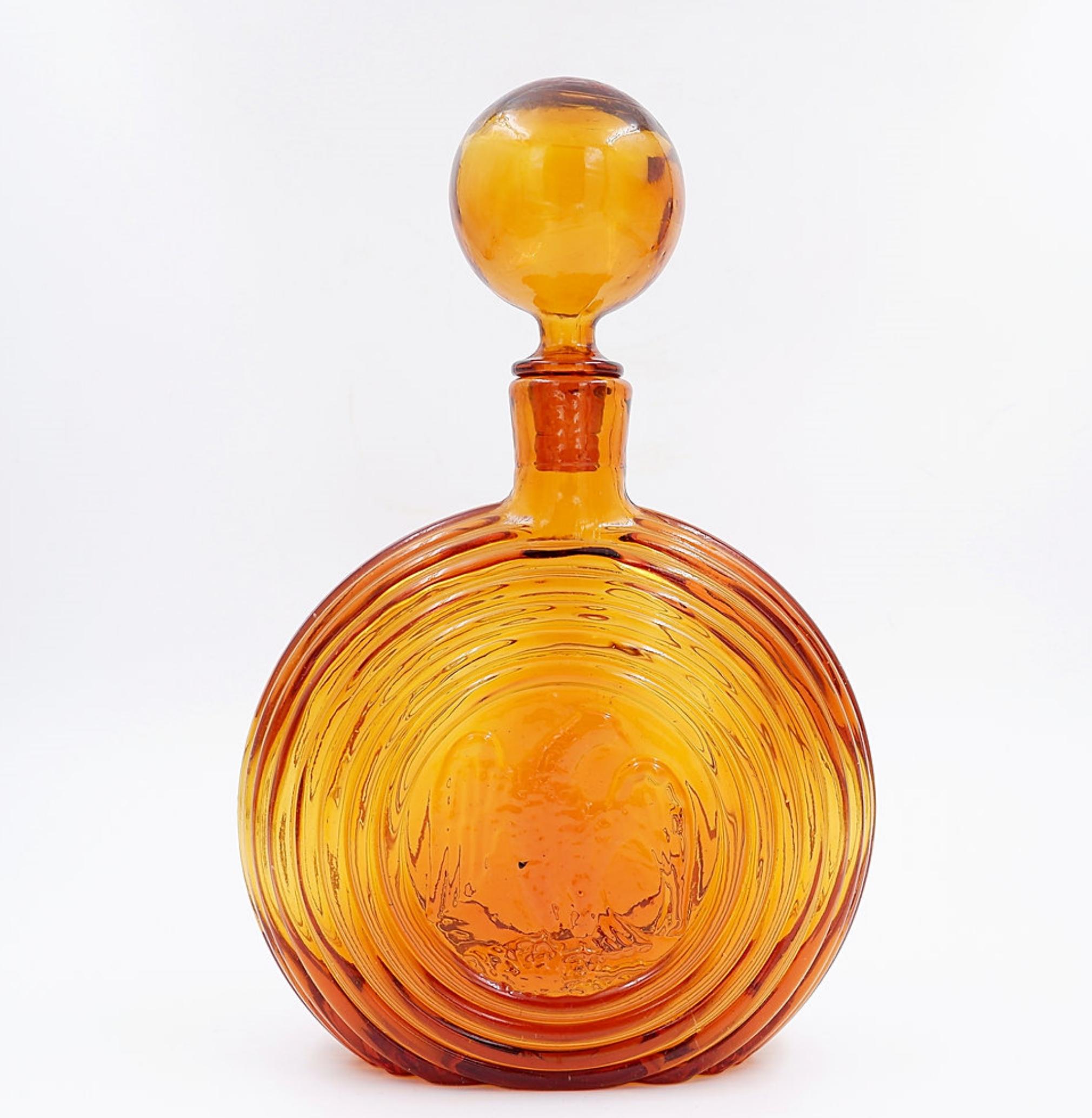 Vintage Empoli Rossini Embossed Eagle Amber Glass Decanter Bottle - 1970s For Sale 7