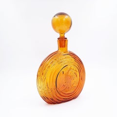 Vintage Empoli Rossini Embossed Eagle Amber Glass Decanter Bottle - 1970s