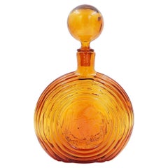 Antique Empoli Rossini Embossed Eagle Amber Glass Decanter Bottle - 1970s