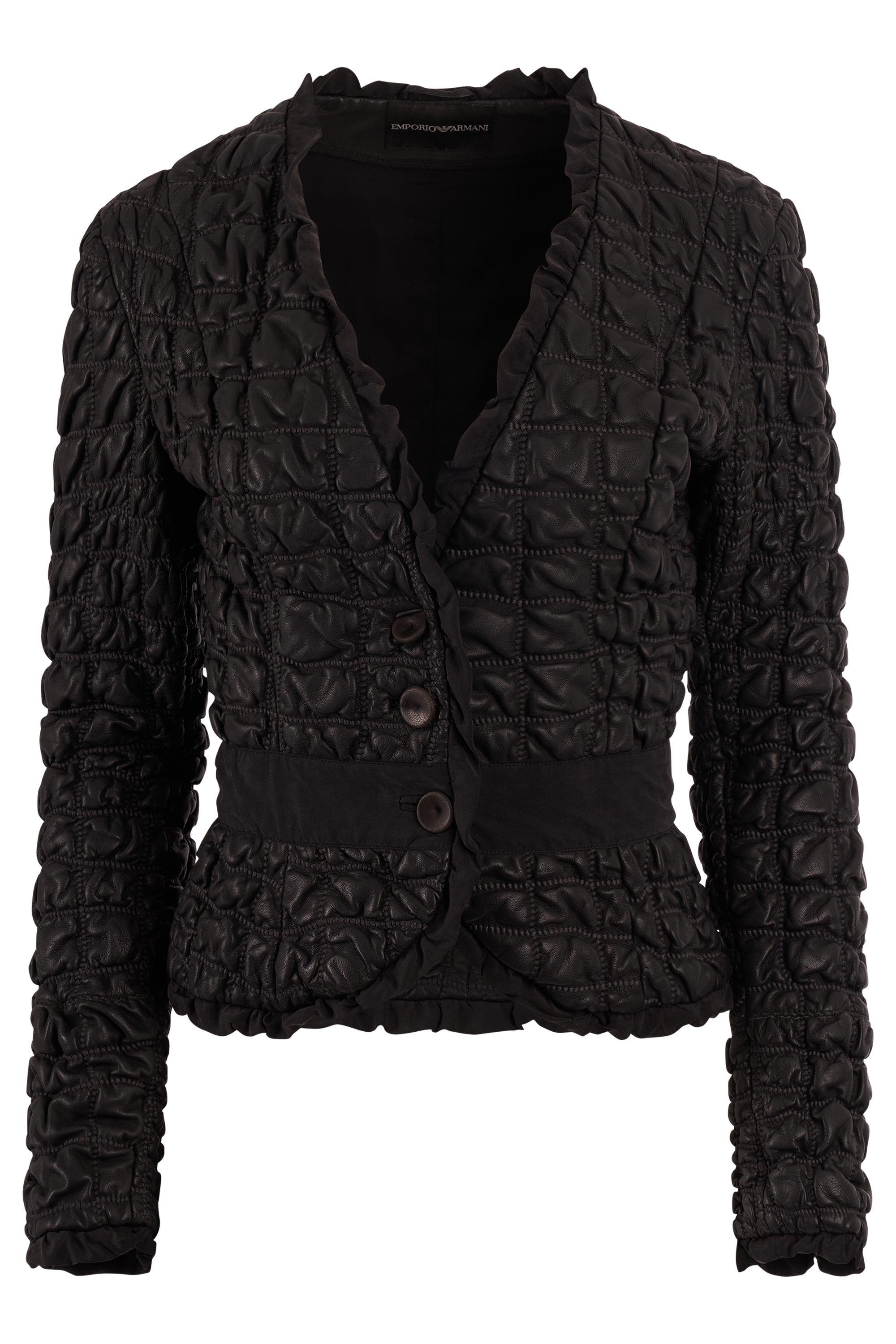 Women's or Men's Vintage Emporio Armani F/W 2005 Black Leather Quilted Blazer For Sale