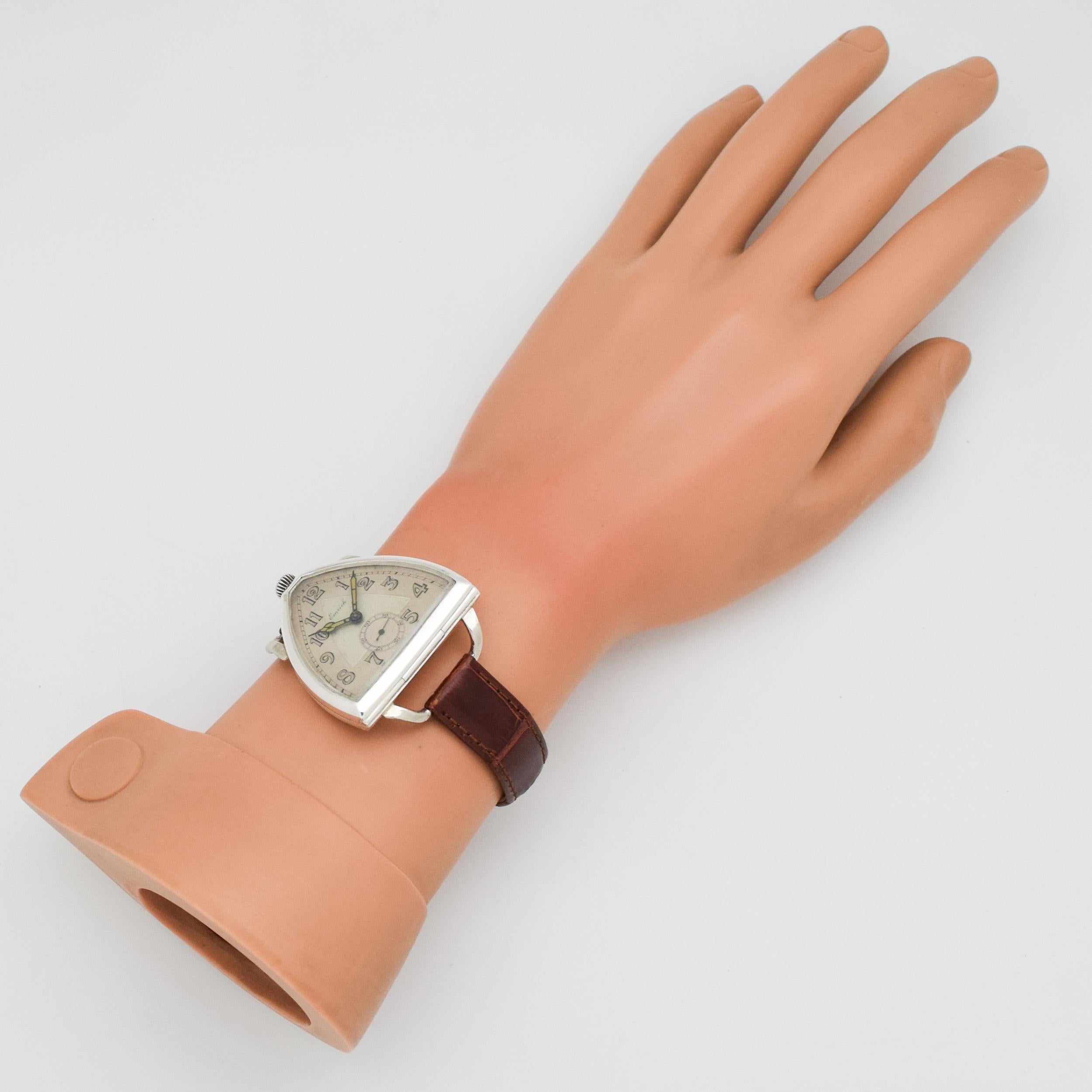 Women's or Men's Vintage Emrich Triangular-Shaped Pocket Watch Conversion to Wristwatch, 1930s