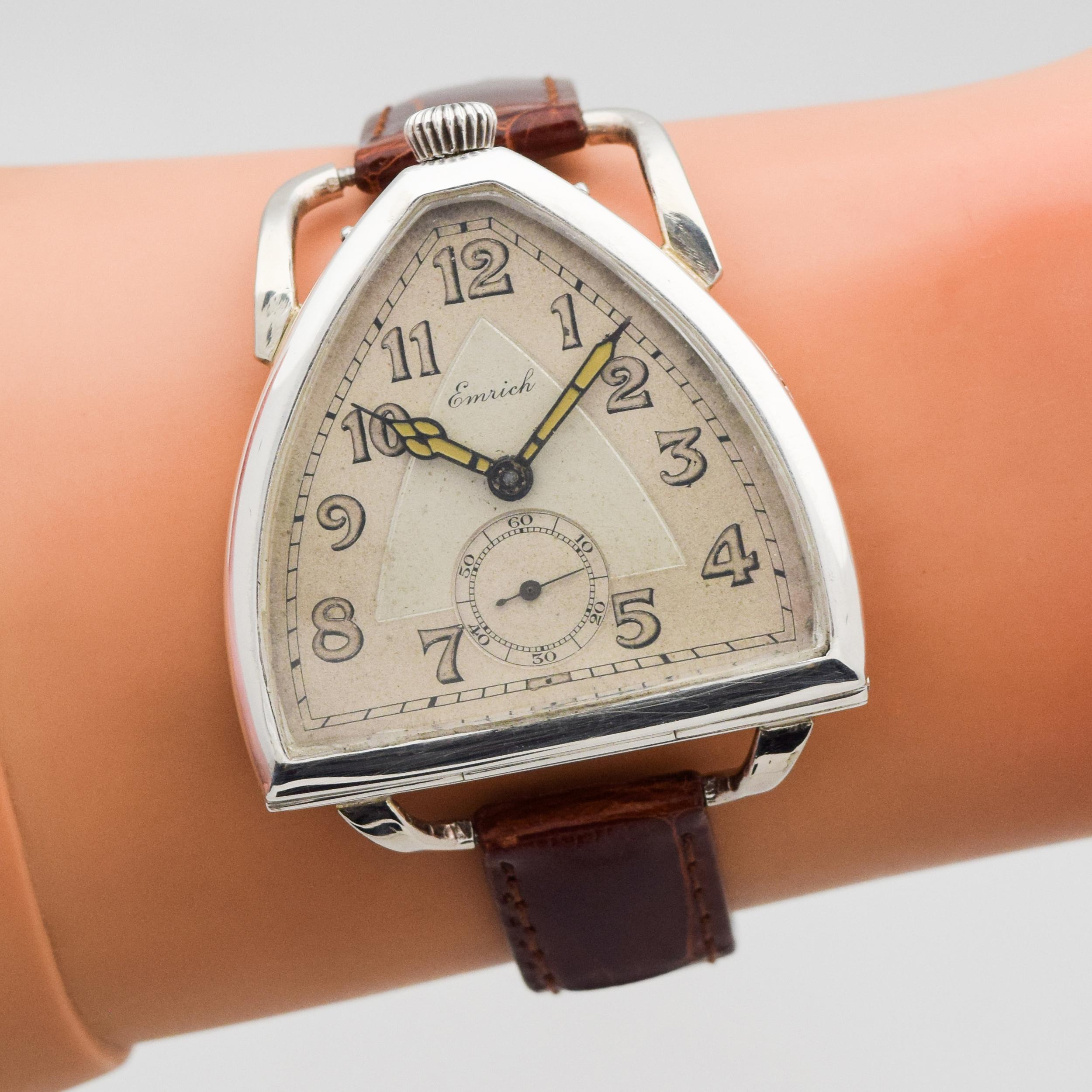 Vintage Emrich Triangular-Shaped Pocket Watch Conversion to Wristwatch, 1930s 1