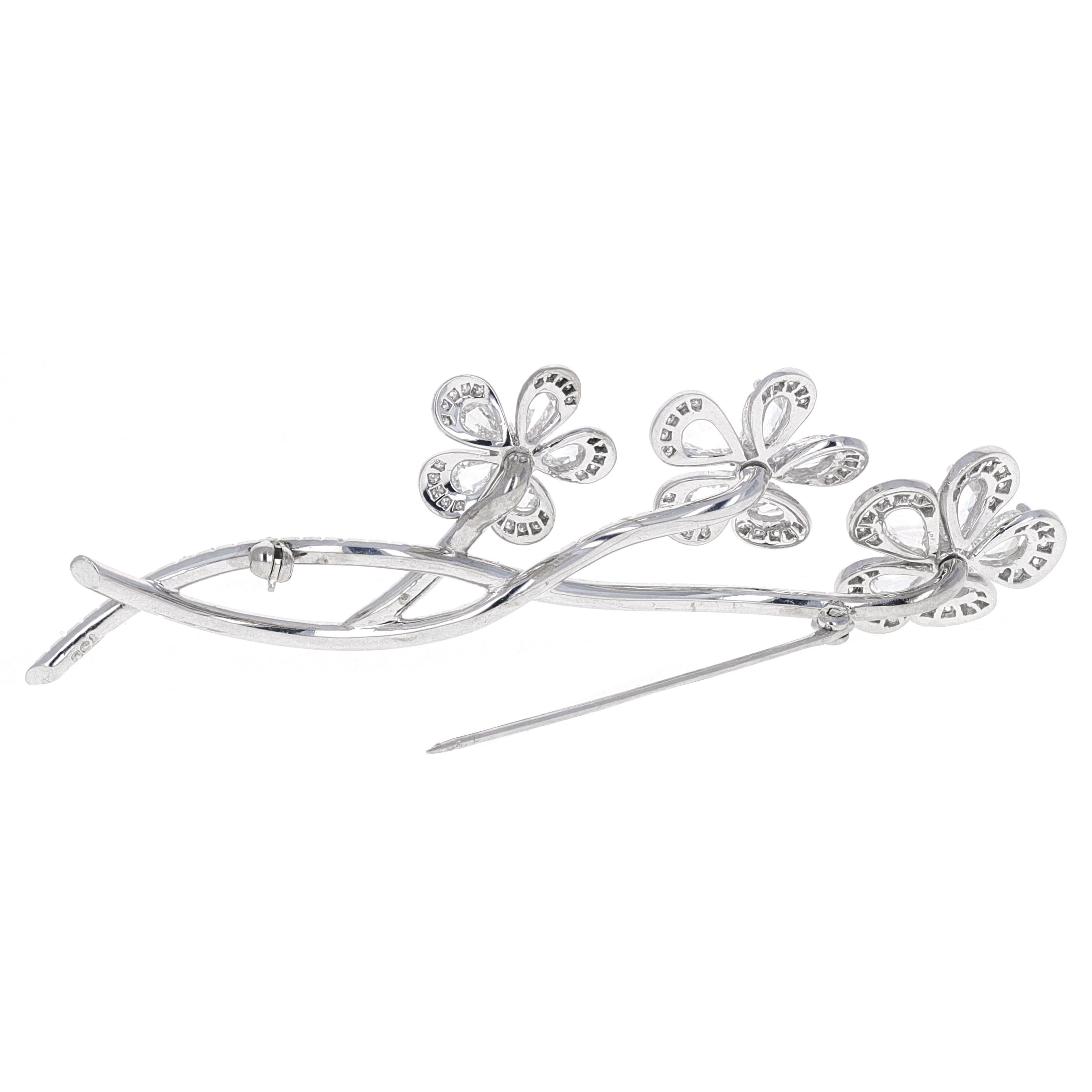 Vintage, En tremblant, Rose Cut Diamond Flower Brooch In Excellent Condition In Beverly Hills, CA