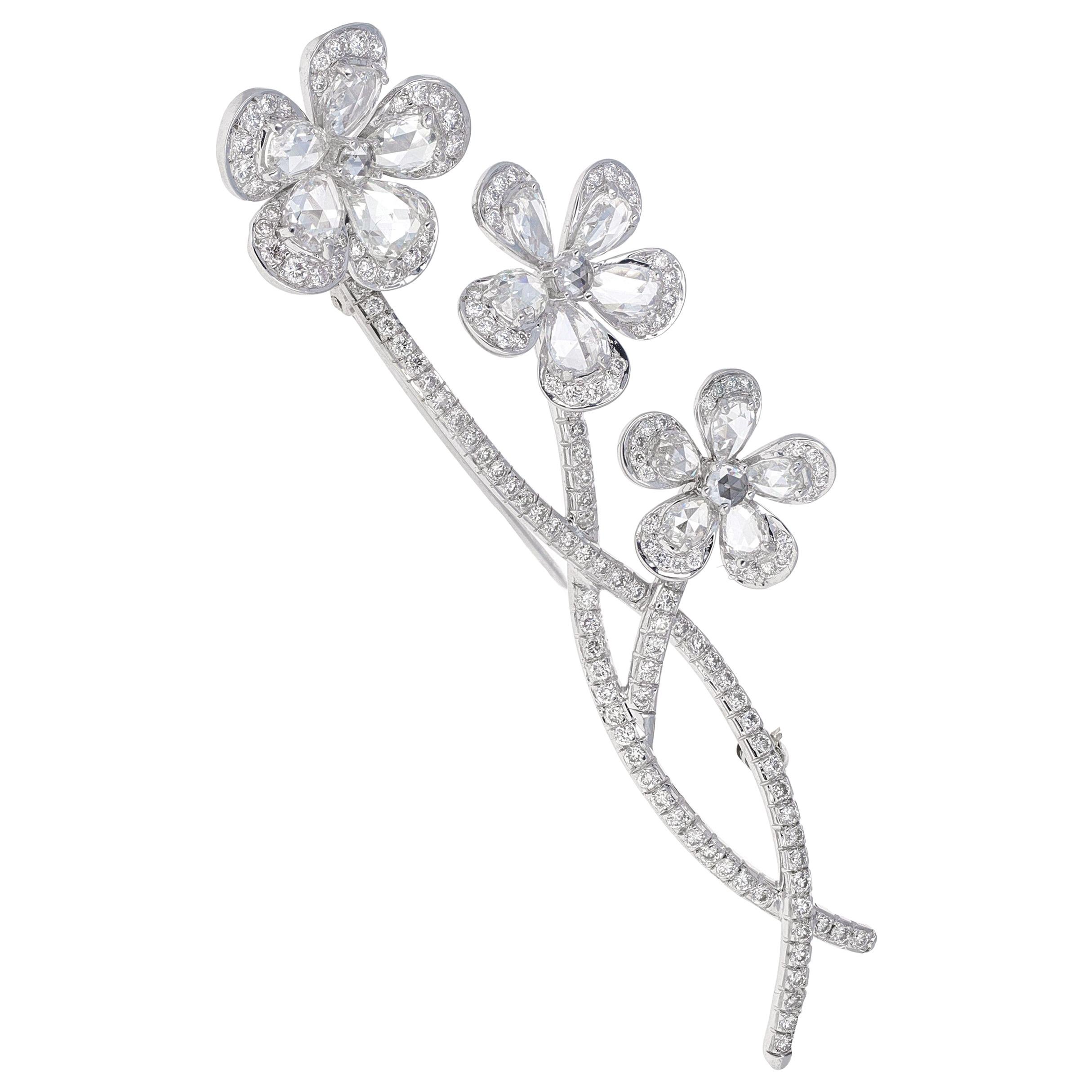 Vintage, En tremblant, Rose Cut Diamond Flower Brooch