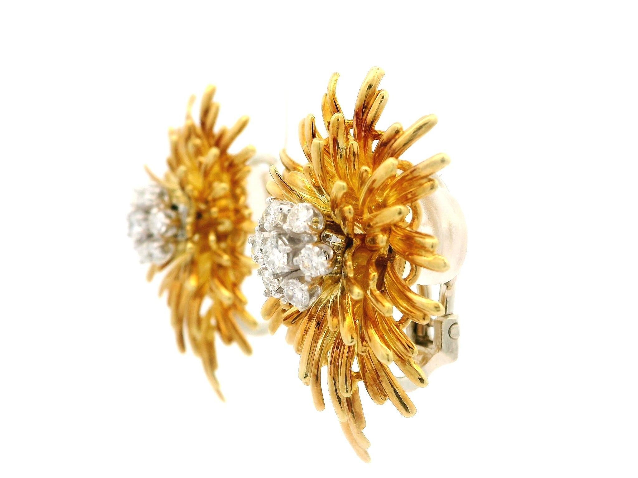 Vintage En Tremblant Solid Gold 0.75ct Diamond Cluster Burst Spray Earrings For Sale 2