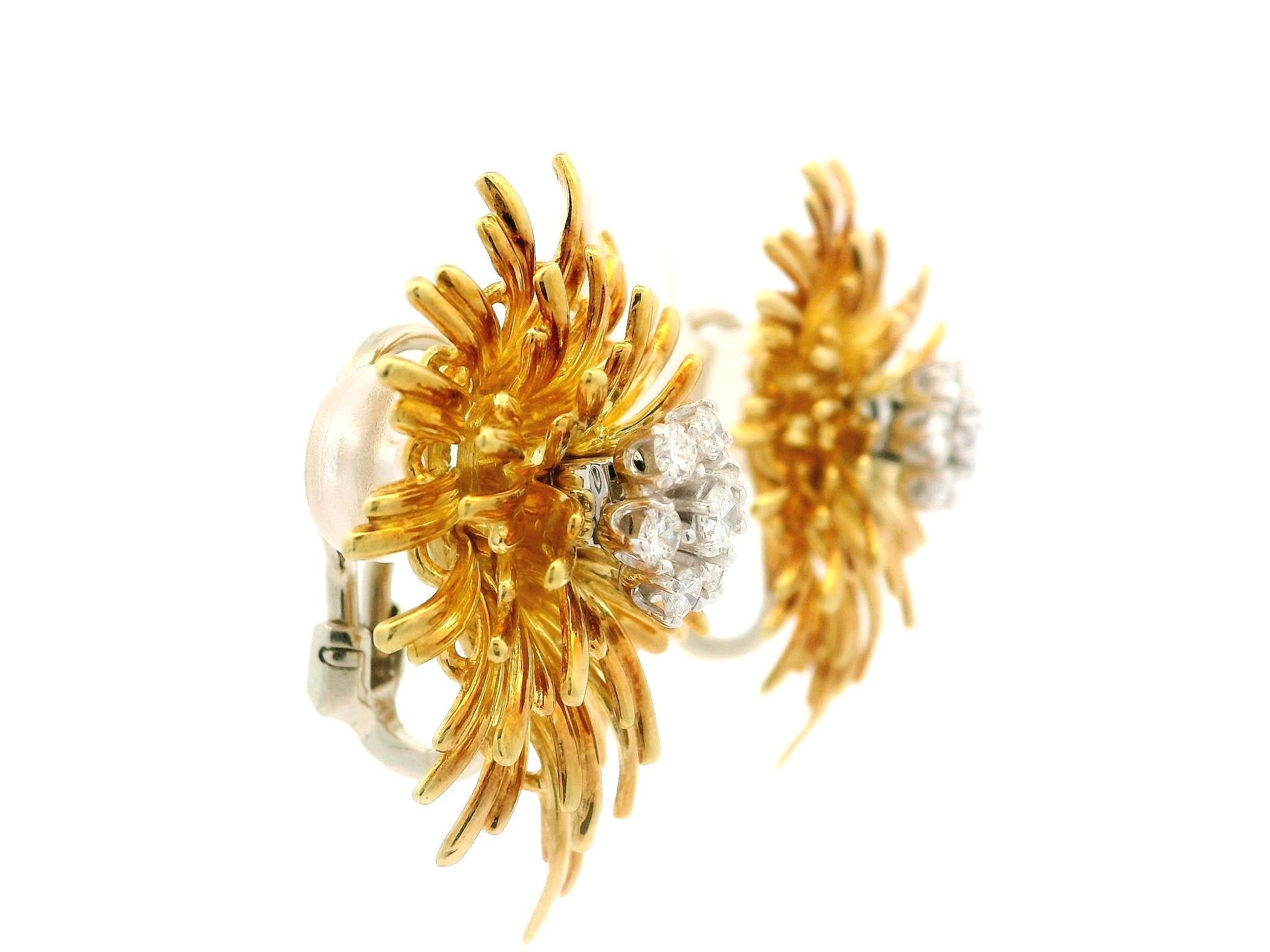 Vintage En Tremblant Solid Gold 0.75ct Diamond Cluster Burst Spray Earrings For Sale 3
