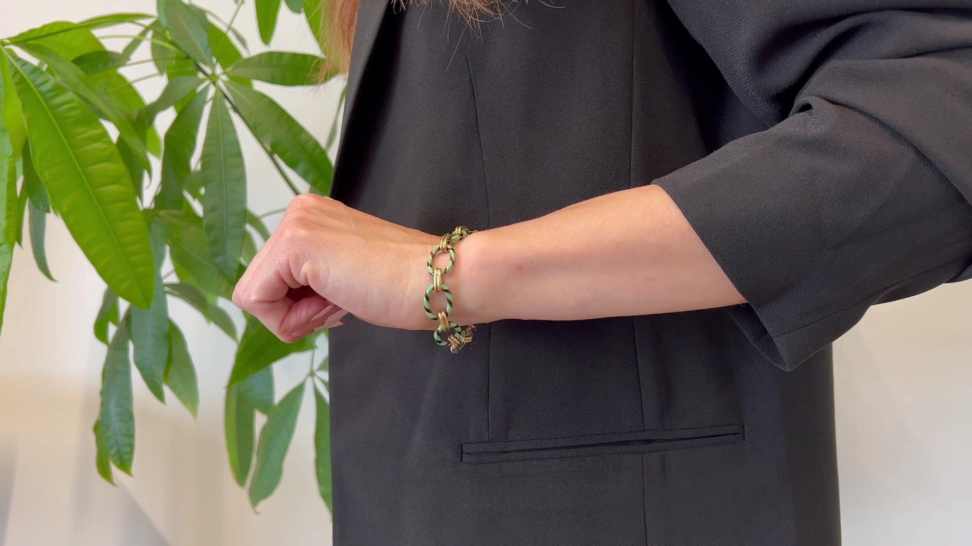 Vintage Emaille 14k Gelbgold Gliederarmband im Zustand „Relativ gut“ in Beverly Hills, CA