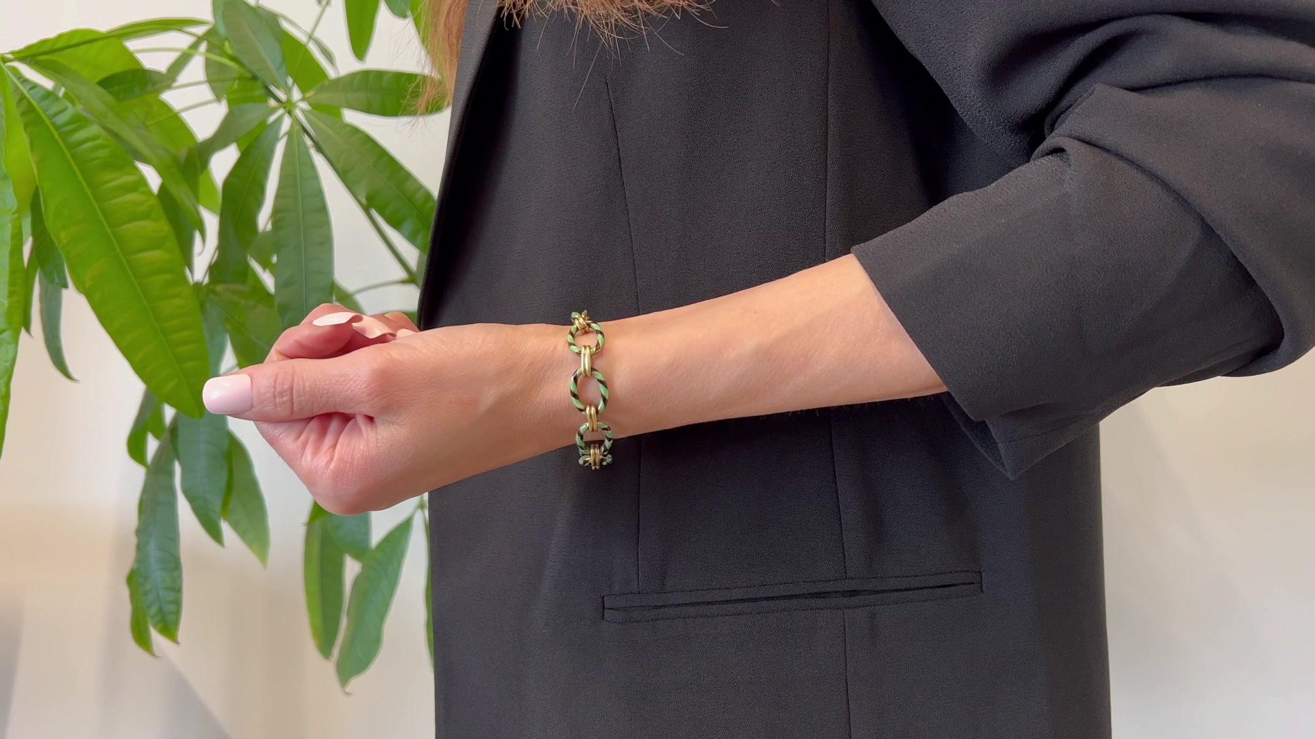 Vintage Emaille 14k Gelbgold Gliederarmband für Damen oder Herren