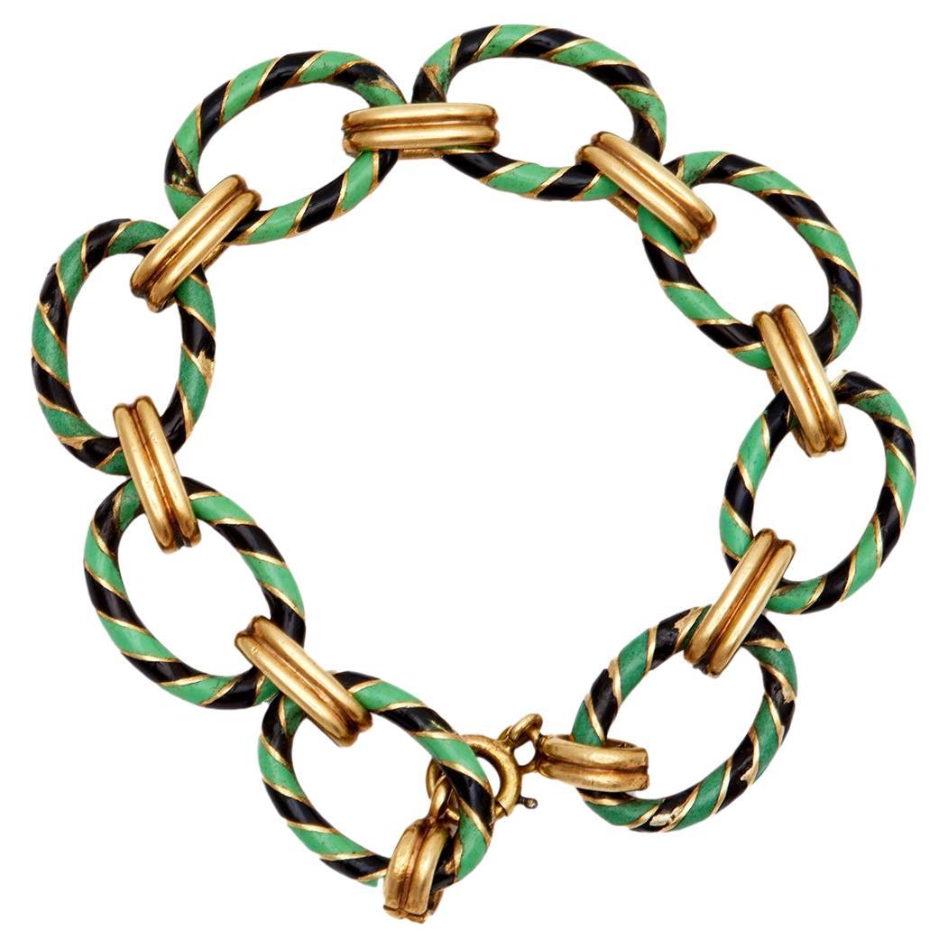 Vintage Emaille 14k Gelbgold Gliederarmband