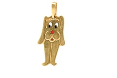 Vintage Enamel 18 Karat Gold Dog Pendant Charm Retro, circa 1960