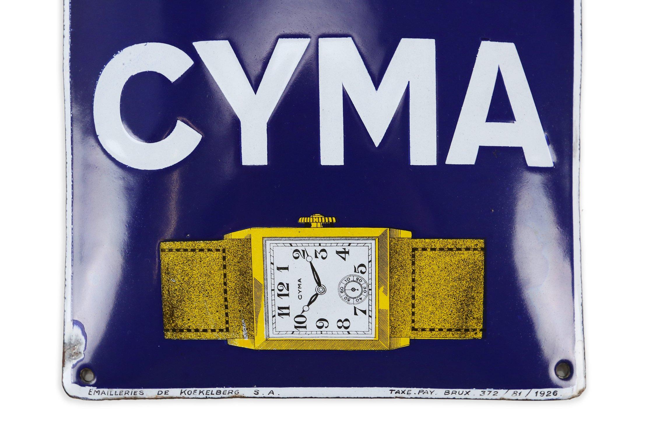 Werbeschild aus Emaille im Vintage-Stil von CYMA, 1926 (Belgisch) im Angebot