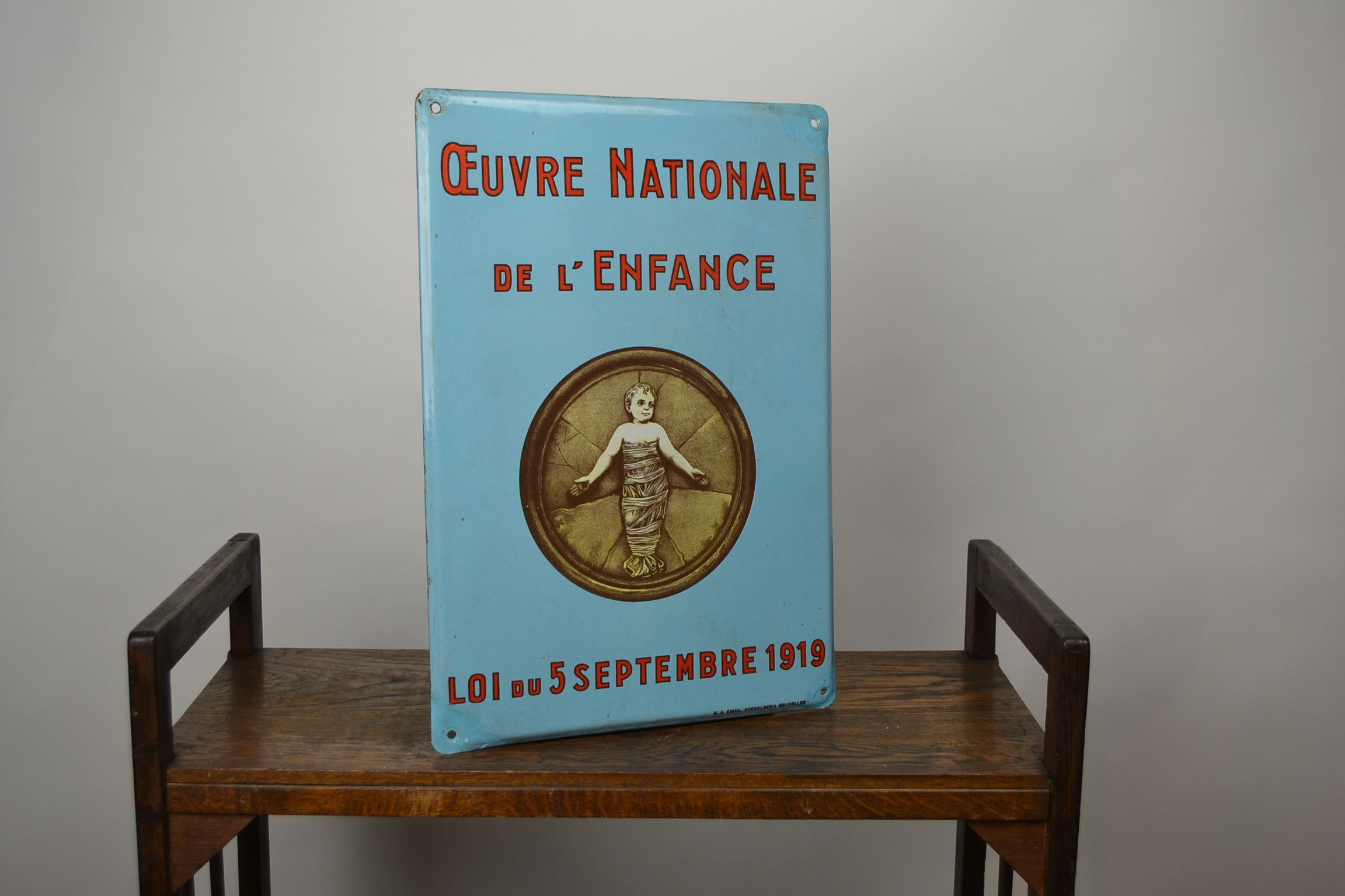 Vieille pancarte publicitaire en émail:: Oeuvre Nationale de L' Enfance 5