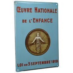 Vintage Enamel Advertising Sign, Oeuvre Nationale de L' Enfance