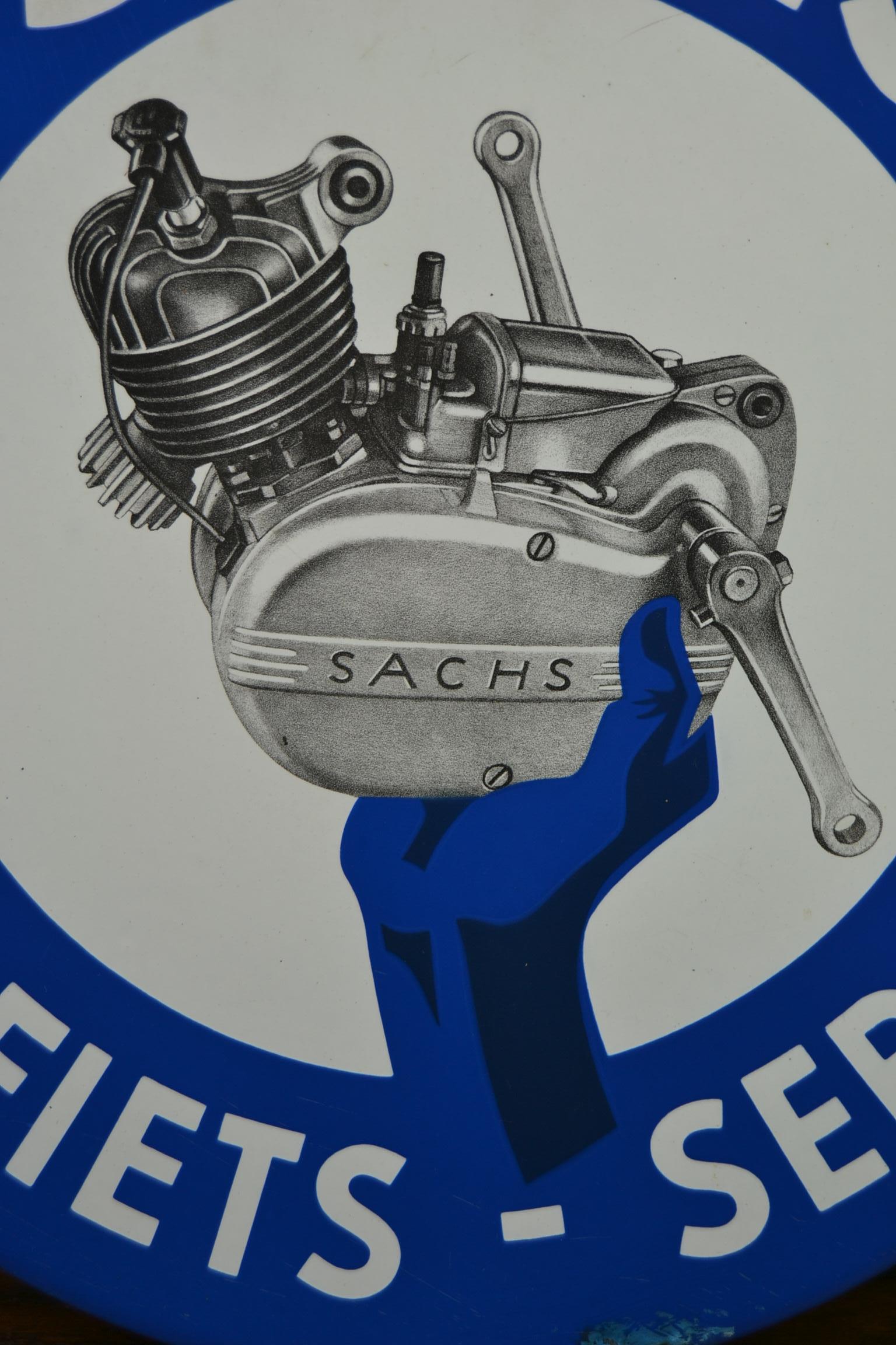 Enameled Vintage Enamel Advertising Sign SACHS Engine Block, 1950s