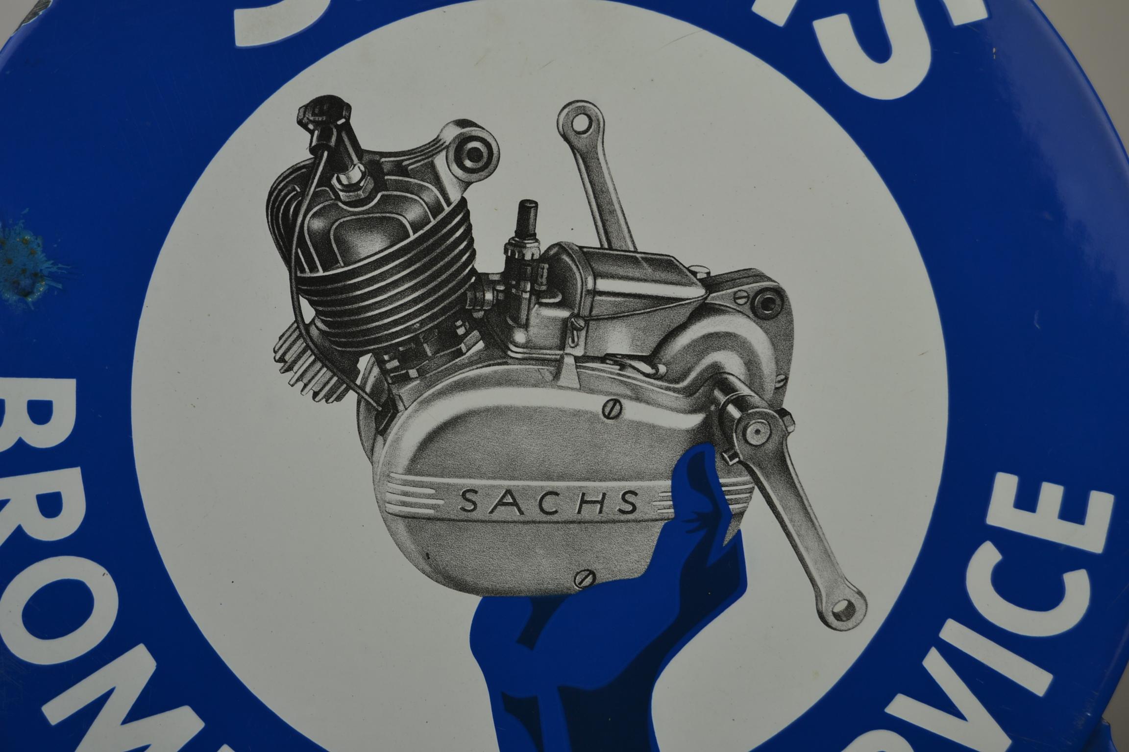 Vintage Enamel Advertising Sign SACHS Engine Block, 1950s In Good Condition In Antwerp, BE