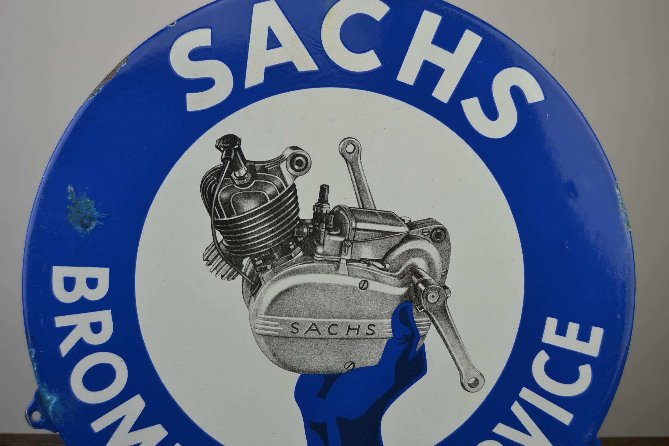 Metal Vintage Enamel Advertising Sign SACHS Engine Block, 1950s