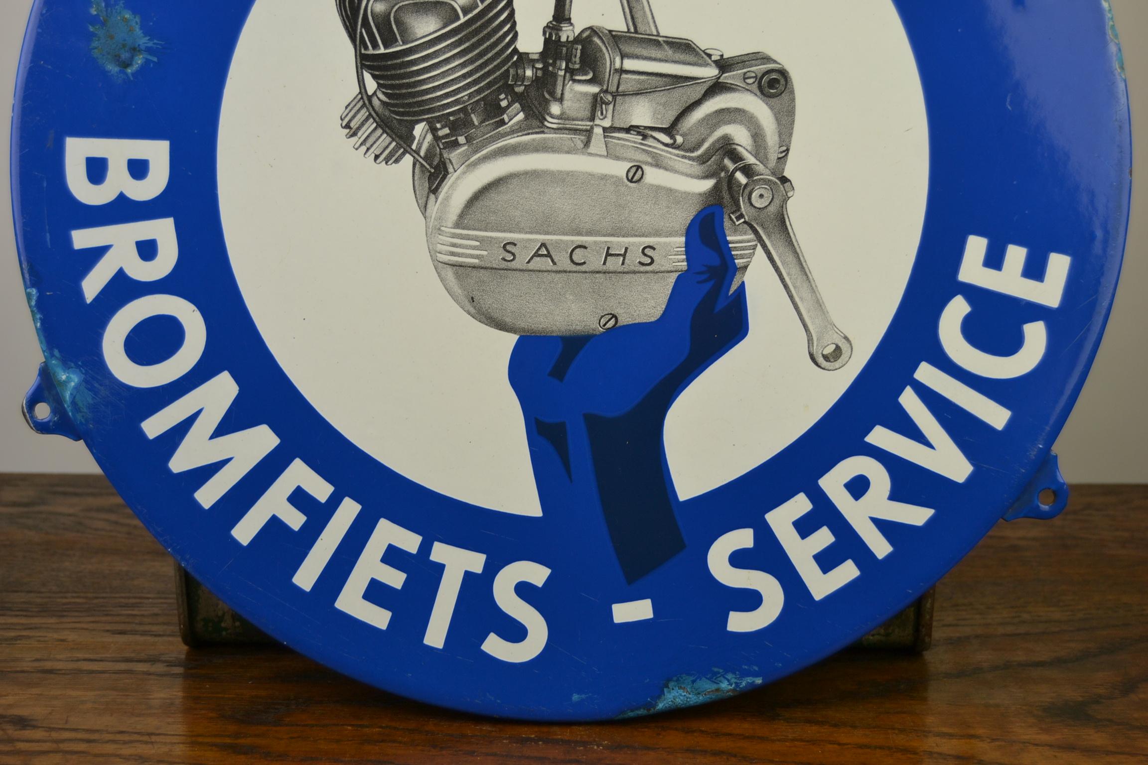 Vintage Enamel Advertising Sign SACHS Engine Block, 1950s 1