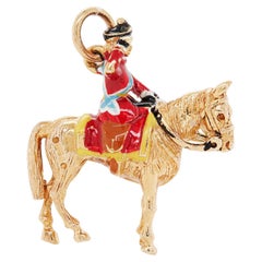 Vintage Enamel and 9K Yellow Gold 3D Royal Queen's Guard & Horse Charm