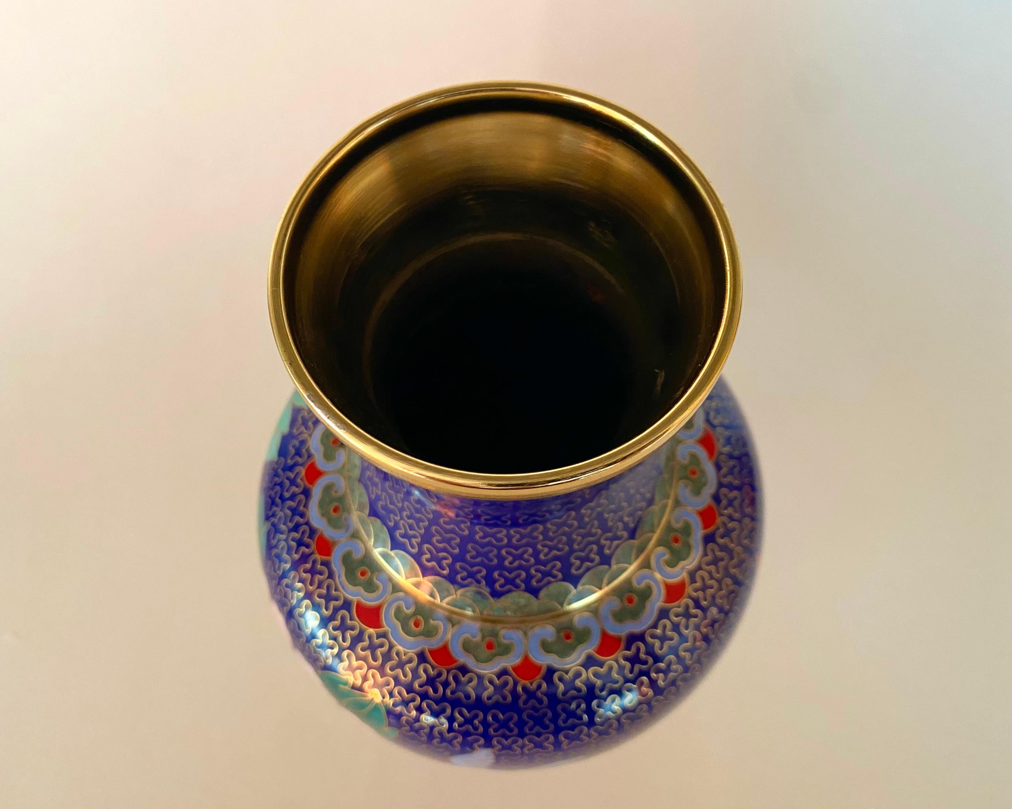 Vintage Enamel and Brass Vase in Cloisonné Technique, China, 1980 For Sale 1