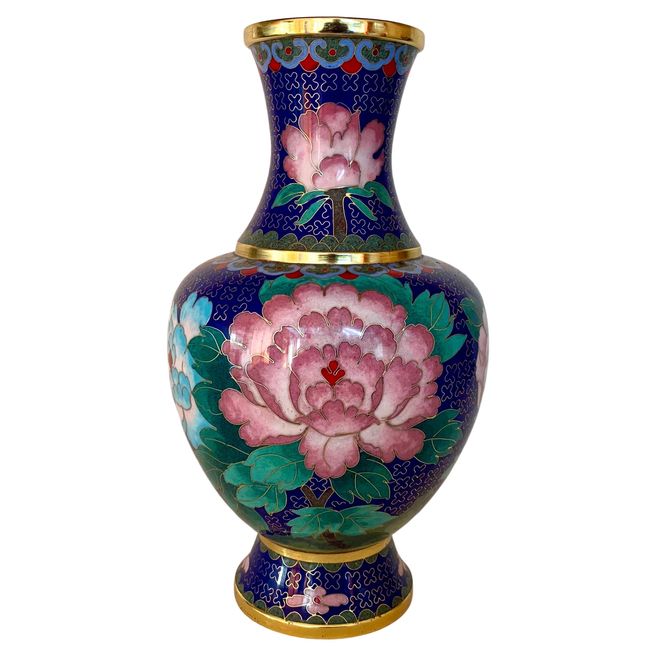 Vintage Enamel and Brass Vase in Cloisonné Technique, China, 1980 For Sale