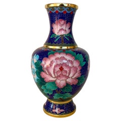 Vase vintage en émail et laiton en technique cloisonnée, Chine, 1980