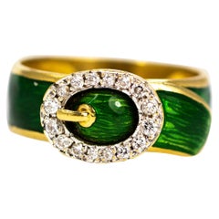 Vintage Enamel and Diamond 18 Carat Gold Buckle Ring