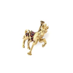 Vintage Enamel and Diamond UNICORN Carousel Gold Brooch Pin