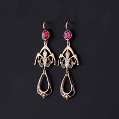 Vintage Enamel and Garnet Earrings of 14k Gold
