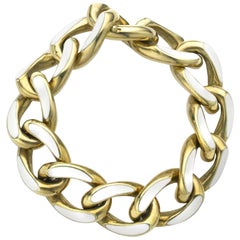 Vintage Enamel and Gold Curb Link Bracelet, circa 1960