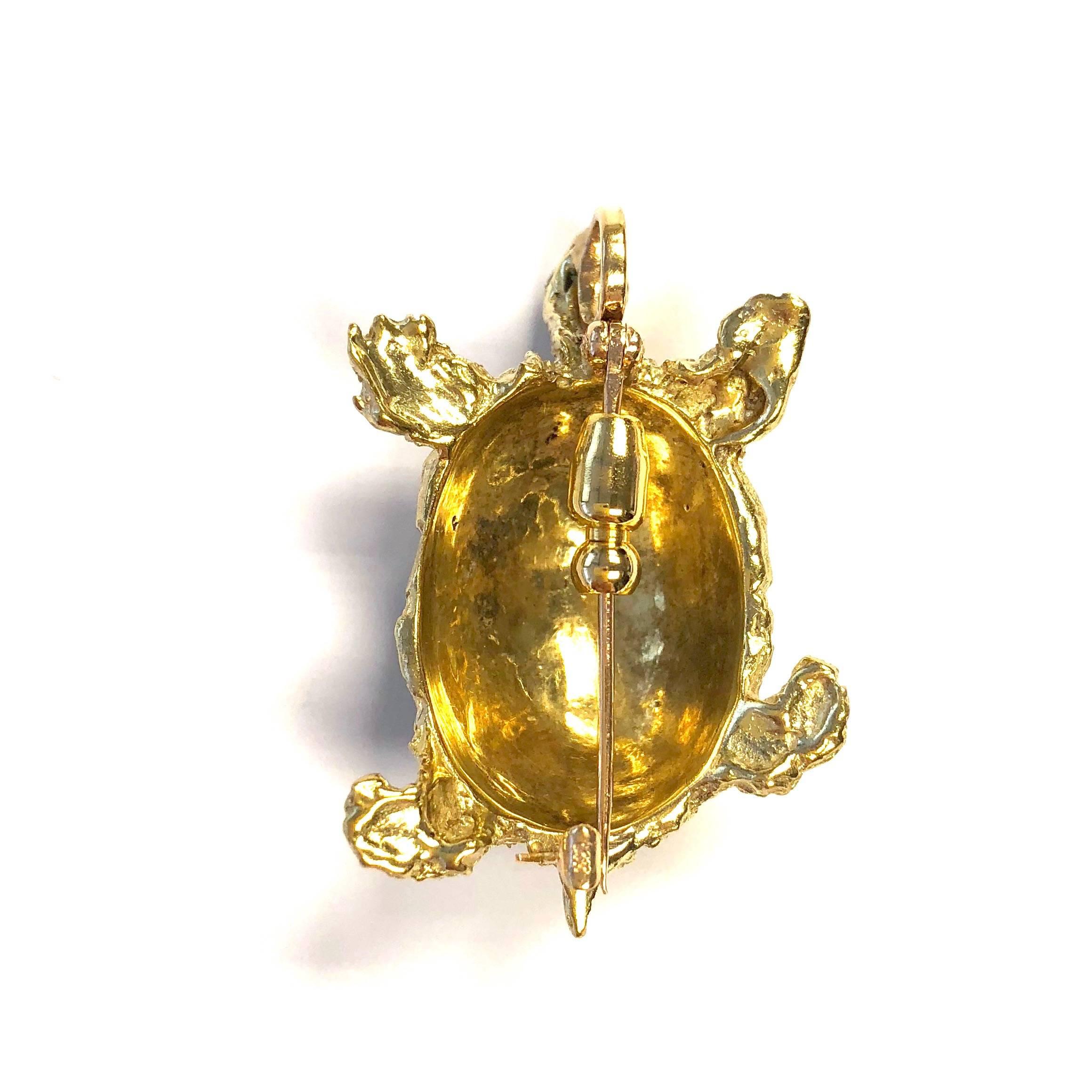 Vintage Enamel and Gold Turtle Pin Pendant In Excellent Condition In Agoura Hills, CA