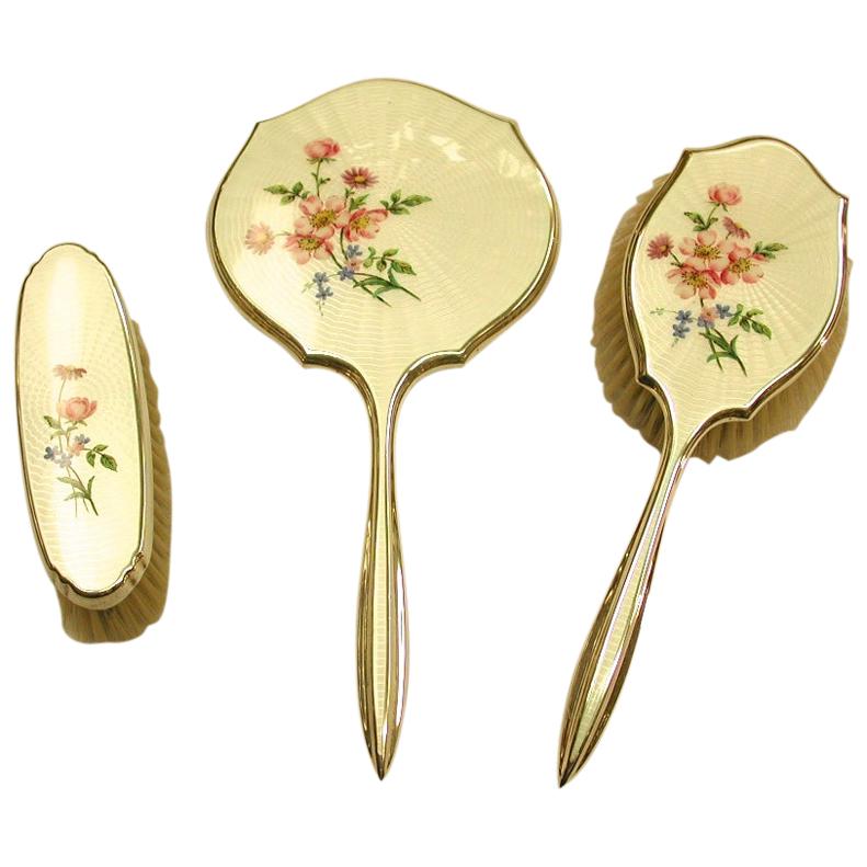 Vintage Enamel and Silver Plated Dressing Table Set, Adie Brothers, circa 1960 For Sale