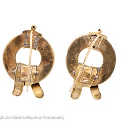 Vintage Enamel and Yellow Gold Floral Motif Wreath Earrings