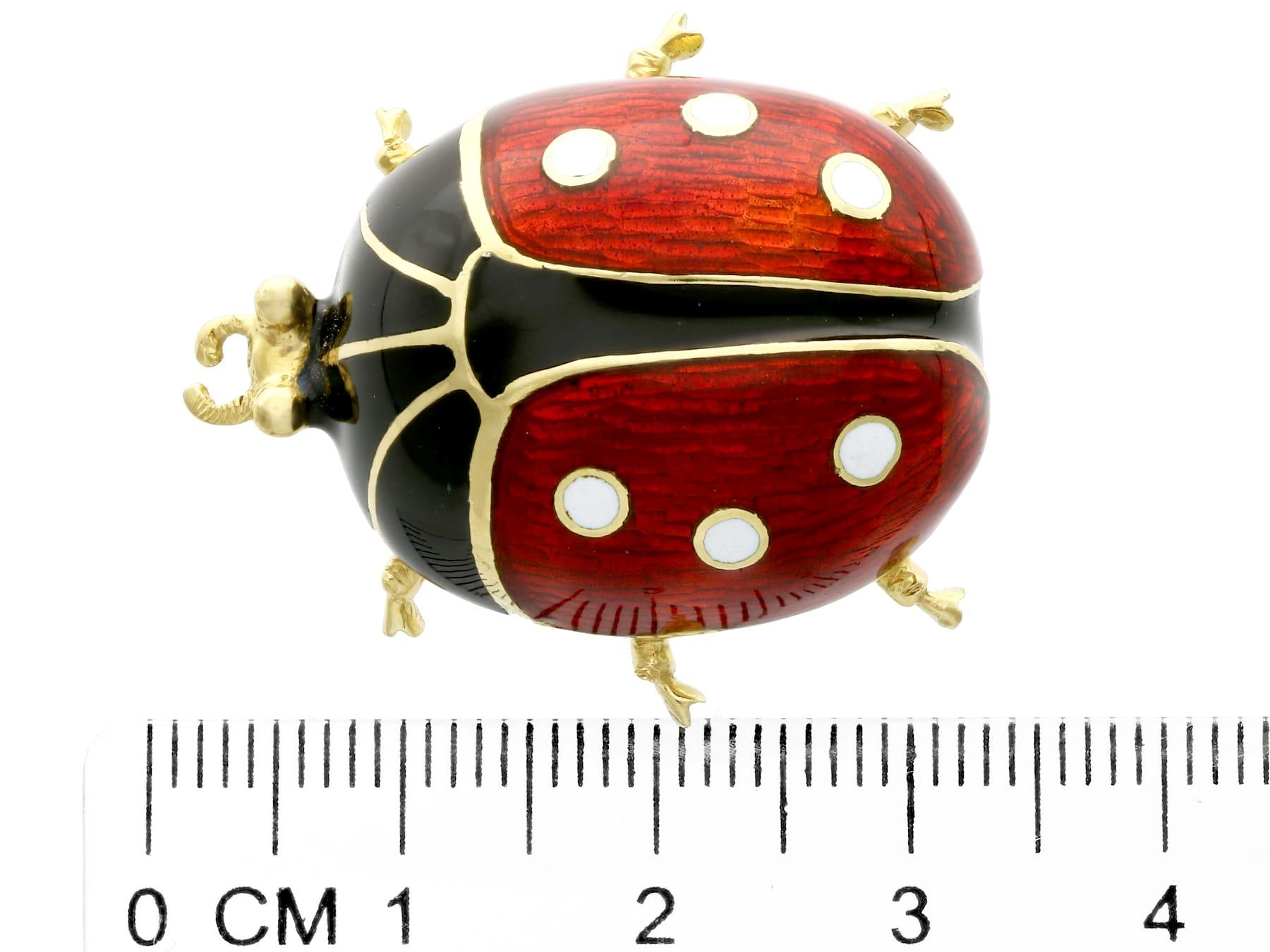 Women's or Men's Vintage Enamel and Yellow Gold Ladybird Brooches, Circa 1980 For Sale